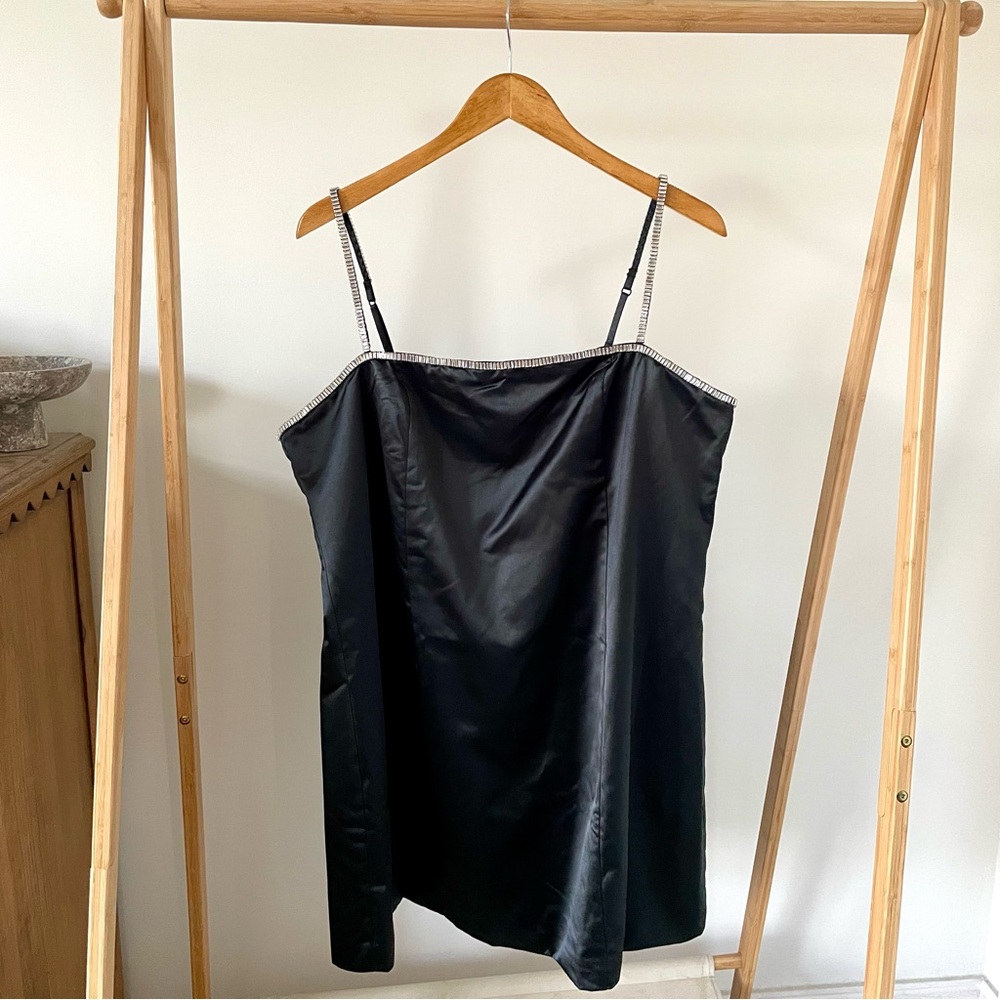 NWT Abercrombie & Fitch Diamanté Silky Satin Mini Party Dress in Black - XL